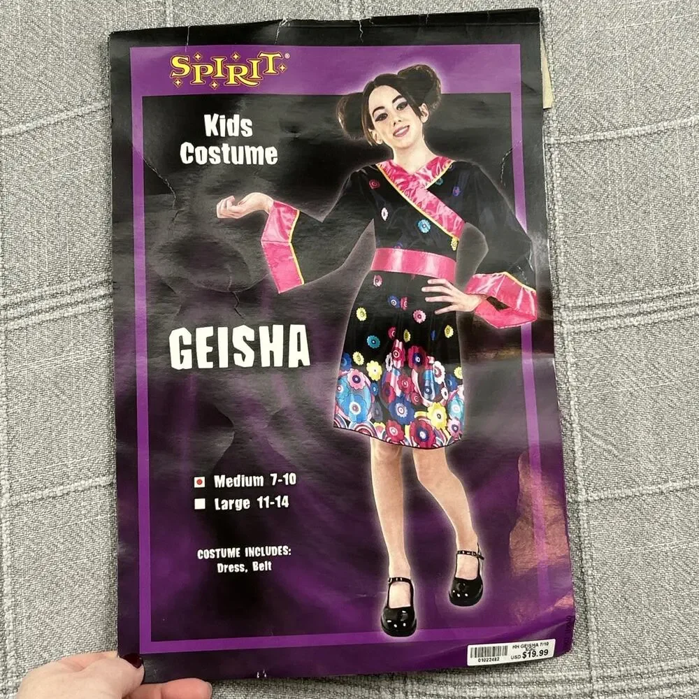 Spirit Halloween GEISHA Costume Girls Medium 7-10 Black Pink Silky Dress Up Play